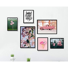 SET 6 TRANH TREO TƯỜNG KIM SA HIỆN ĐẠI HỒNG PASTEL 1 BINBIN THD91/TẶNG ĐINH 3 CHÂN