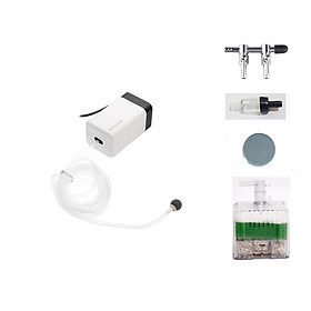 Bộ 5 chi tiết Máy sục sủi oxy cho bể cá CT-201 , Lọc vi sinh XY-2011 , van chia sủi , van một chiều và quả sủi