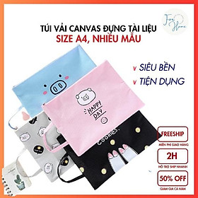 CÓ KHÓA KÉO Túi Vải Canvas Đựng Tài Liệu Size A4 Họa Tiết Hoạt Hình Xinh