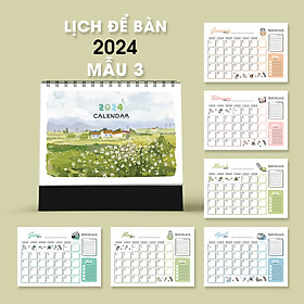 Lịch để bàn 2024 [TẶNG 2 THÁNG 11,12/2023], lịch 2024 có lịch âm, note ngày lễ, tone màu pastel cute 3, planner