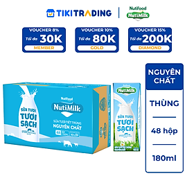 Thùng 48 hộp Sữa Tươi Tiệt Trùng Nutimilk Không Đường 180ml