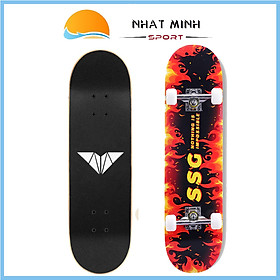 Ván Trượt Skateboard Mẫu Chuẩn Phù Hợp Cho Thanh Thiếu Niên - Ván Trượt Mặt Nhám Đen Chống Trơn Trượt, Ván Trượt Gỗ 80cm x 20cm (Nhiều họa tiết)