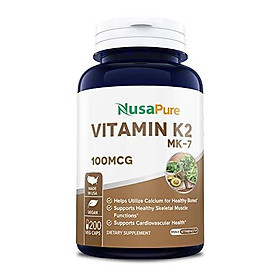 Vitamin K2 MK7 100mcg 200 Veggie Caps (Non-GMO, Vegetarian & Gluten Free) - Helps Utilize Calcium for Bones - Supports Healthy Skeletal Muscle Functions