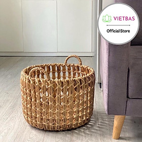 Giỏ lục bình đựng đồ VIETBAS tròn có quai MAU172