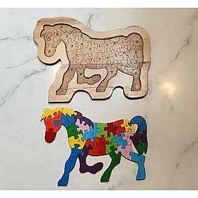 Tranh ghép hình con ngựa học 26 chữ tiếng anh đồ chơi gỗ - Puzzle animal