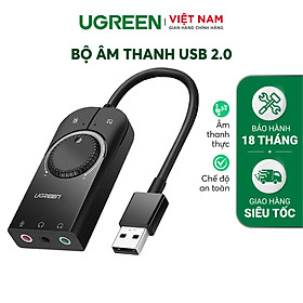 Cáp USB Sound 3.5mm Loa & Mic Có Volume control UGREEN 40964 - Hàng chính hãng 