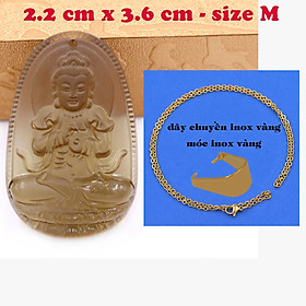 Mặt Phật Đại nhật như lai đá obsidian ( thạch anh khói ) 3.6 cm kèm dây chuyền inox vàng - mặt dây chuyền size M, Mặt Phật bản mệnh