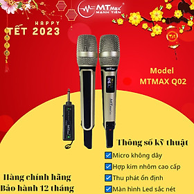 Micro không dây đa năng MTMAX Q02 - Micro không dây giá tốt, sử dụng cho mọi loại thiết bị âm thanh - Micro dành cho loa kéo, loa bluetooth, amply - Màn hình Led hiển thị thông số - Âm thanh cực hay, giá cực rẻ 
