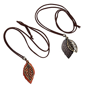 2 Pieces Women Leaves Leaf Pendant Necklace PU Leather Long Sweater Chain