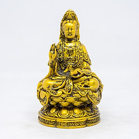 Tượng Phật Bà ngồi thiền tòa sen bằng đá màu vàng cao 12cm