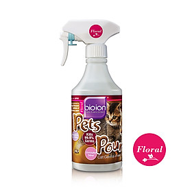 Chai xịt Bioion Pets Pounce Cats Sanitizer 500ML - khử trùng, khử mùi cho mèo (Hương Floral)