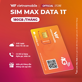 [FREE 1 Tháng] Sim MAX DATA 4G VIETNAMOBILE 6GB/Ngày - 180GB/Tháng. Sản Phẩm Độc Quyền VIETNAMOBILE - SIMTHE.VN. Dùng Trên Toàn Quốc - Hàng Chính Hãng