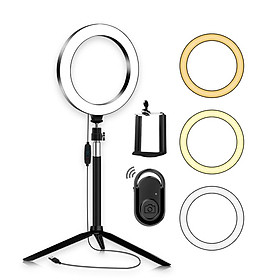 Portable 20cm / 8 Inch Diammable 3200K-5500K Bi-Color Ring Video Light 3pcs Lighting Modes with Tabletop Tripod Selfie