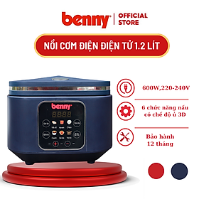 Nồi cơm 1,2l điện tử Benny BR-12EL Xanh, 600W, Hàng chính hãng- Bảo hành 12 tháng
