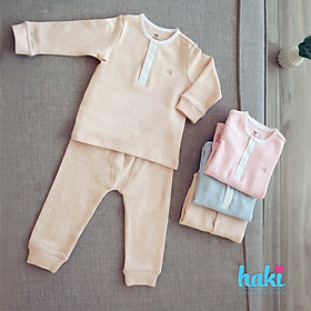 Bộ quần áo dài tay cổ trụ Melange Cotton cao cấp cho bé Haki BC002