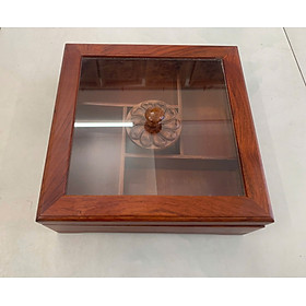 Khay Đựng Mứt Tết Bánh Kẹo Vuông 5 Ngăn Gỗ Gõ Tự Nhiên-DAICAT - Hình lục giác Chữ Phúc Lộc Thọ