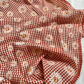 Vải Thô Cotton Pha Đỏ Hoa Cúc Sơn Khổ 1m46 - Không Co Giãn - May Đầm, Áo Kiểu, Đồ Bộ, Đồ Trẻ Em