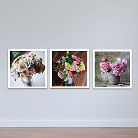 Mua Bộ 3 tranh tĩnh vật  Hoa sắc màu  | Tranh treo tường hoa lá W3405 Canvas