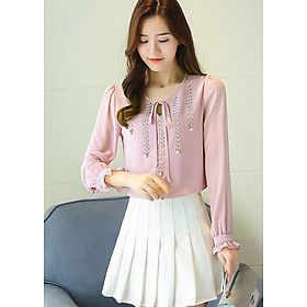 Áo kiểu nữ phối ren đính ngọc trai by6320