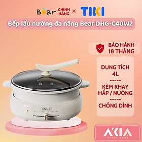 Nồi lẩu nướng đa năng Bear DHG-C40W2, 3 khay in 1, dung tích 4L, chống dính tốt, kèm khay hấp - HÀNG CHÍNH HÃNG