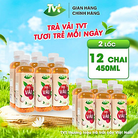 [Combo 12 chai 450ml] Trà Vải TVT - thanh mát, tự nhiên từ nước cốt vải thiều, trà xanh nguyên chất