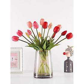 Hoa giả, bó 5 bông tulip silicon loại cao cấp đẹp tự nhiên y thật trang trí phòng khách sang trọng TL-05