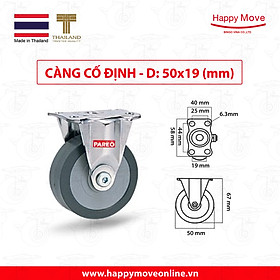 Bánh xe đẩy cao su tổng hợp xám tải nhẹ càng cố định - 50-65-75mm - Happy Move Thái Lan