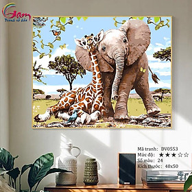 Mua Tranh tự tô màu sơn dầu số hóa về động vật - Mã DV0553 Voi và hươu