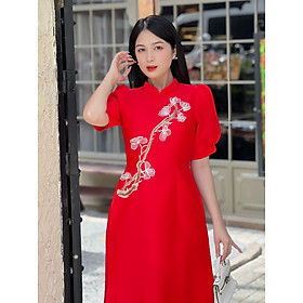 [HCM] Áo dài cách tân gắn cây hoa 3D siêu dễ thương AD036 - Khánh Linh Style - Lady Fashion