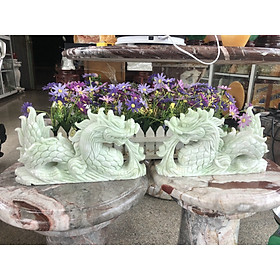 Mua Cặp Rồng nằm phong thủy đá cẩm thạch trắng xanh - Dài 30 cm
