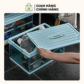 Hộp nhựa gấp gọn HANVIMALL thùng đựng đồ chơi, giỏ quần áo nắp đậy kín khí tay cầm chịu lực