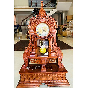 Đồng hồ quả lắc tân cổ điển để bàn cao 70x45x15cm + kệ chân đế  15x52x29cm bằng gỗ hương đá 
