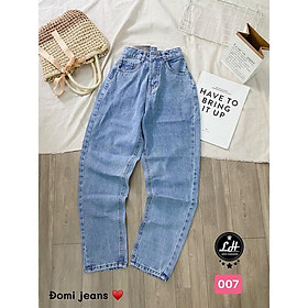 Quần bò nữ -  baggy jean nữ trơn Lê Huy Fashon cạp cao màu xanh nhạt MS 007