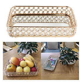 Mirrored Crystal Cosmetic Makeup Tray Jewelry Trinket Tray Organizer Home Bathroom Decor for Cosmetic Perfume Bottle Makeup Storage Organizer