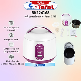 Nồi cơm điện mini Tefal 0.7 lít RK224168 - Hàng Chính Hãng - Dung tích: 0.7 lít, Số người ăn: 2 - 4 người