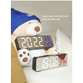 Đồng hồ báo thức LED treo tường Decor đo nhiệt độ,độ ẩm, ngày tháng màn gương led điện tử Laluna