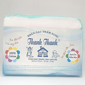 Khăn gạc Thanh Thanh Trung Dày 10 cái 4 lớp 30x37cm 100% cotton
