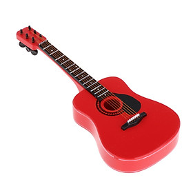 Simulation Guitar Model with :6 Miniature Wood, Supplies Decor Red