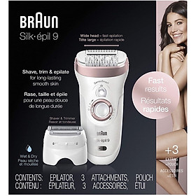 Máy Nhổ Lông Braun Silk-épil 9 9720, Dụng Cụ Tẩy Lông Bikini, Toàn Thân, Nhập Đức, BH 12 Tháng, Hàng Chính Hãng