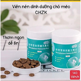 Vitamin cho chó mèo CHZK bổ xung nguyên tố vi lượng cần thiết cho thú cưng dạng hạt kẹo thơm dâu tây - hộp 140 viên