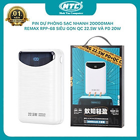 Mua Pin dự phòng sạc nhanh Remax RPP-68 Ritry II Series 20000mAh siêu nhỏ gọn - hỗ trợ QC 22.5W và PD 20W (trắng) - Hàng Chính Hãng