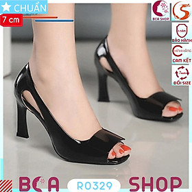 Giày cao gót nữ màu đen 7p RO329 ROSATA tại BCASHOP hở mũi, quai sau, quai ngang có nhấn nơ vuông lạ mắt