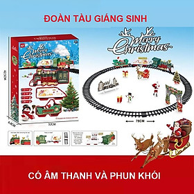 Xe lửa đồ chơi ông già Noel có còi tàu hỏa và khói như thật cho bé kèm đường ray hộp đẹp, quà giáng sinh cho bé