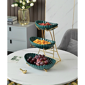 Mua KHAY ĐỰNG BÁNH KẸO HOA QUẢ SỨ 3 TẦNG VIỀN VỎ SÒ CÓ GIÁ BẰNG KIM LOẠI - ANTH663