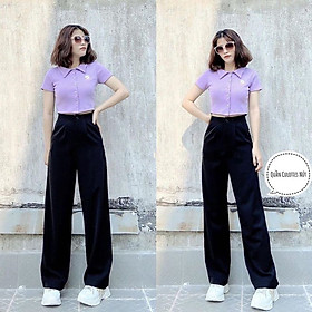 Quần ống rộng nữ,quần ống suông nữ lưng cao dáng dài 1 khuy chất tuyết mưa dày dặn