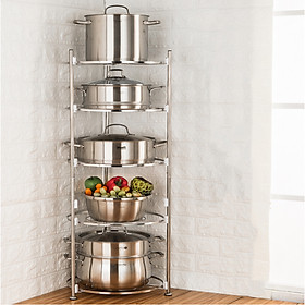 Kệ Góc Nhà Bếp Khung Tròn INOX Cao Cấp Kệ Để Nồi Đa Năng Tiết Kiệm Không Gian VANDO, Kệ Để Xoong Nồi Đa Năng Nhà Bếp - 5 tầng