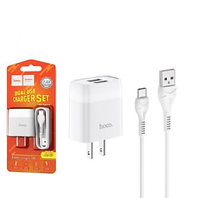 Mua bộ cáp sạc kèm củ sạc 2 cổng hoco c73 type c - bộ cốc sạc dây sạc nhanh 2.4a cho samsung oppo xiaomi mầu trắng - hàng chính hãng