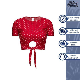 Áo bơi NỮ lẻ BIKINI PASSPORT kiểu croptop tay ngắn cột nơ cách điệu - Đỏ