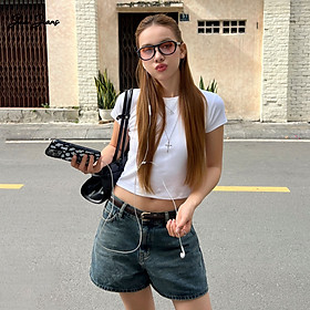 Quần Short Denim Nữ Lưng Vừa Classic Cut Màu Holiday Blue Aaa Jeans