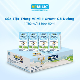 Sữa Tiệt Trùng Có Đường VPMilk Grow+ Hộp 110ml (Thùng 48 Hộp)